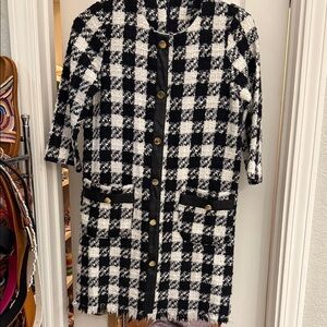 Zara Tweed Gingham Plaid Checkered Dress with faux leather trim@@